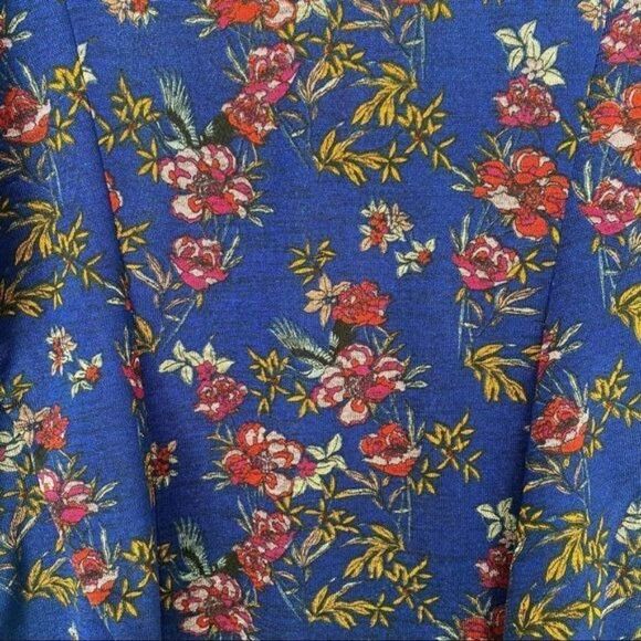 Free People Large Boho Floral 3/4 Sleeve Ruffle Shirt Blue Dock Street - Picture 4 of 9